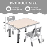 GITAWUSA Kids Study Table and Chairs Set, Height Adjustable Toddler Table and Chair Set for Kids Ages 3-8, 31.5" L x 23.6" W Graffiti Desktop Plastic Children Art Table with 2 Seats, Grey GITAWUSA