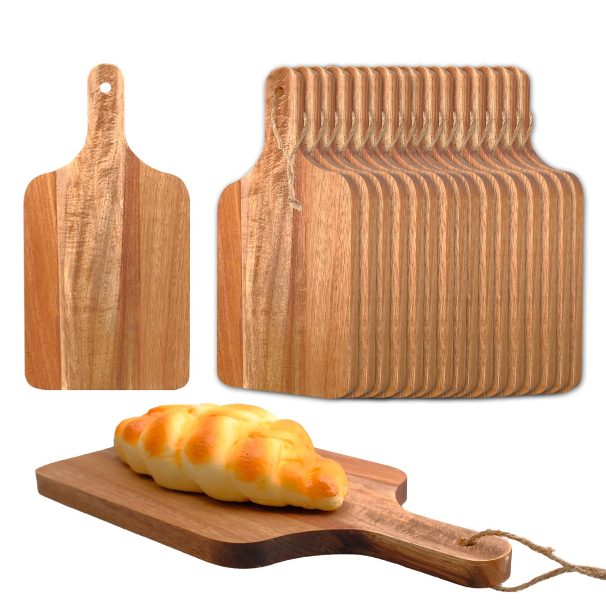 18 Pcs Acacia Wood Cutting Board Bulk Wood Cutting Board with Handle Kitchen Tray Charcuterie Boards for Pizza, Bread, Cheese, Fruit, Vegetables (12 x 6 Inch) Olutacot