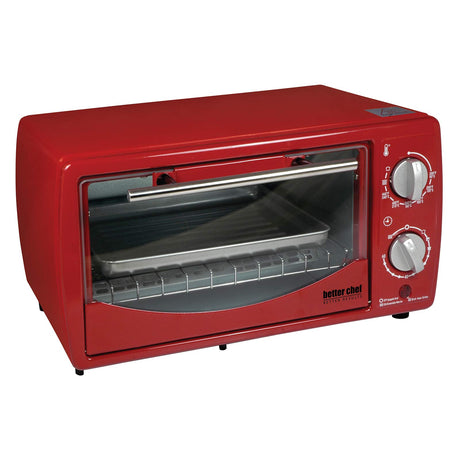 Better Chef Basic Toaster Oven | 4-Slice | 60-Minute Timer | Slide Out Rack | Bake Tray | Broil (Red) Better Chef