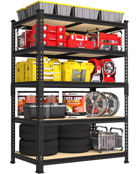 PrimeZone 36" x 16" x 72" Heavy Duty Storage Shelves - 5 Tier Adjustable Garage Storage Shelving, Metal Storage Utility Rack Shelf Unit for Warehouse Pantry Closet Kitchen, Black PrimeZone