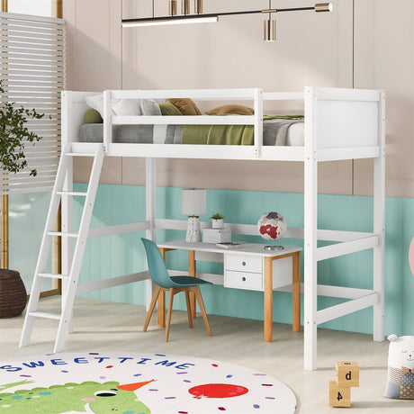 Harper & Bright Designs White Twin Loft Bed for Kids with Ladder - Stylish Wood Frame for Space-Saving Solutions Harper & Bright Designs