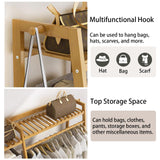 Baveke Bamboo Clothing Garment Rack 7 Tier Storage Shelf Coat Clothes Hanging Rack, Portable Wardrobe Closet Organizer With Top Shelf, Shoe Storage Shelves for Bedroom (Natural - 51.2 in) Baveke