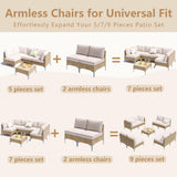 SunloungeCo 9-Piece Patio Furniture Set, Outdoor Wicker Sectional Sofa with Coffee Table, Anti-Slip & Thick All-Weather Cushions for Sunroom,Garden,Backyard, Beige SunloungeCo