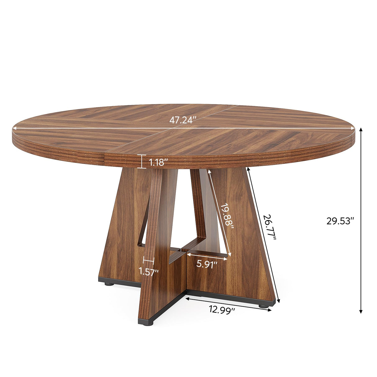 Tribesigns Round Dining Table Wood Kitchen Table for Dining Room Living Room, 47 inch Dining Room Tables for 4 People, Farmhouse Dinner Table with Wooden Table Top and Legs, Rustic Brown(Only Table) Tribesigns