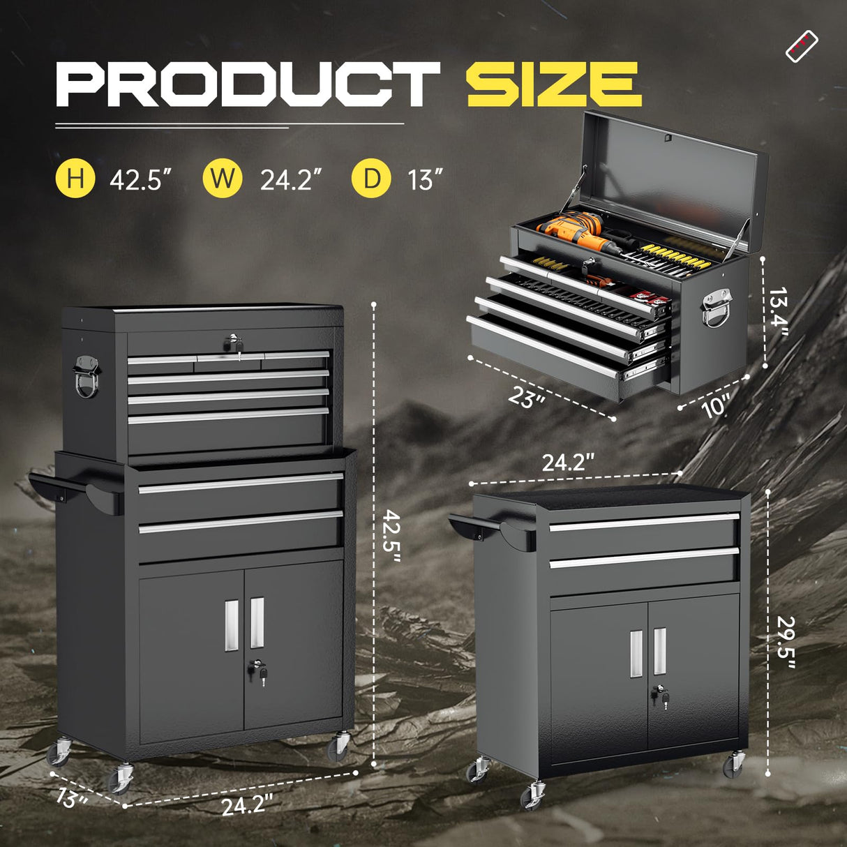 Omelaza 8-Drawer Rolling Tool Chest with Lock, Detachable Tool Cabinet Cart with Wheels, High-Capacity Mechanic Tool Organizer for Garage Workshop Warehouse Storage Omelaza