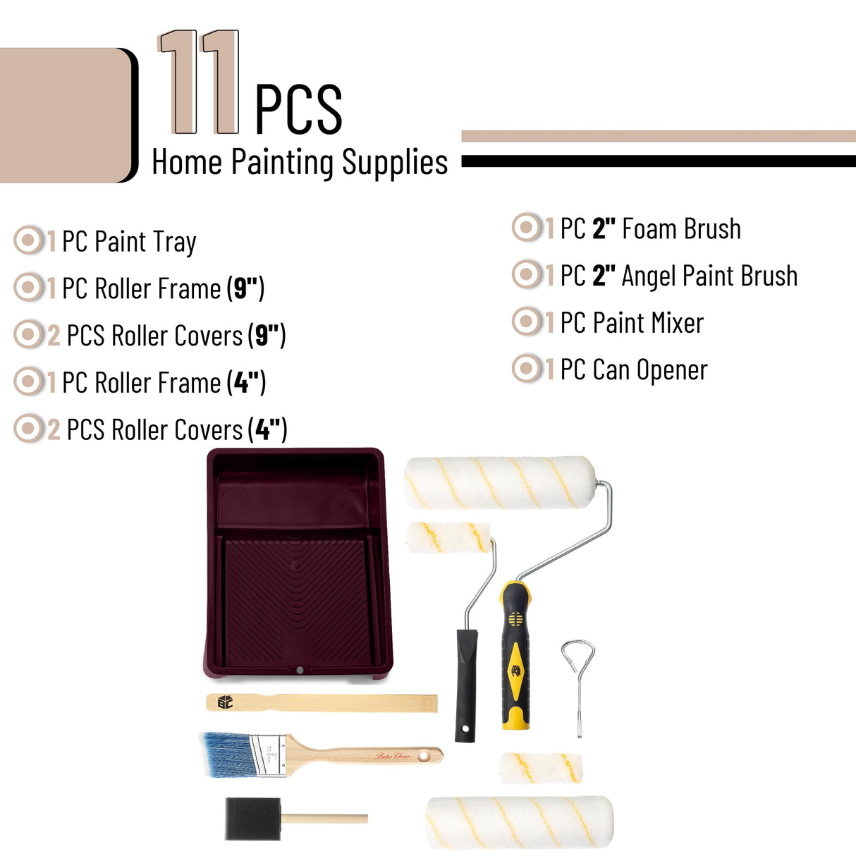 Bates- Paint Tray Set, 11 pcs, Paint Roller Kit, Paint Rollers 9 Inch, Small Paint Roller, Paint Roller Tray, 4 Inch Paint Roller, Paint Roller Set, Paint Kit for House Painting, Paint Roller Covers Bates Choice