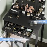Tiptiper Vanity Desk, Makeup Vanity with Lighted Tri-fold Mirror and Stool, Vanity Set with 5 Drawers, 3 Light Settings & Adjustable Brightness, Black Tiptiper