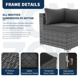 VONZOY Outdoor Patio Furniture Set 7 Pieces Sectional Rattan Sofa Set, PE Wicker Patio Conversation Set with 6 Seat Cushions and 1 Tempered Glass Table and Furniture Cover, Black VONZOY