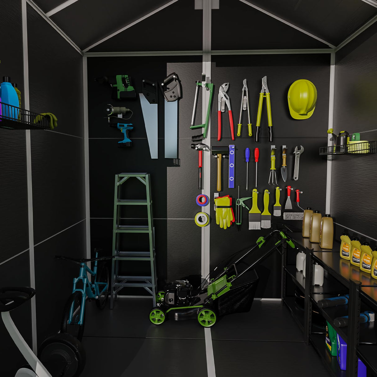 6x6 FT Plastic Shed, Resin Outdoor Storage Shed, Garden Tool Sheds Weatherproof for Store Patio Furniture, Garden Tools Bike Accessories, Beach Chairs and Lawn Mower, Black Anranni