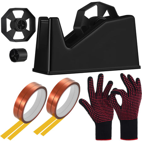 7 Pcs Heat Tape Dispenser Sublimation Set Tape Roll Dispenser with Weighted Nonskid Base and 4 Pieces Heat Transfer Tapes 2 Pieces Heat Resistant Gloves Heat Resistant Silicone Gloves (Black) CHENGU