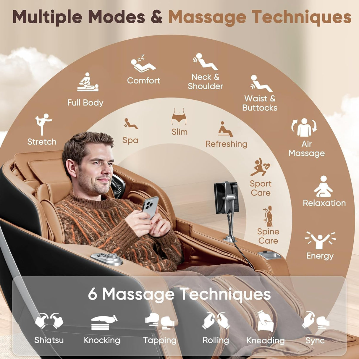 Homall 2025 Zero Gravity Full Body Massage Chair with SL-Track, Heating & AI Voice Control Shiatsu, Kneading, Tapping 8 Auto Programs 32 Airbags (Brown) Homall