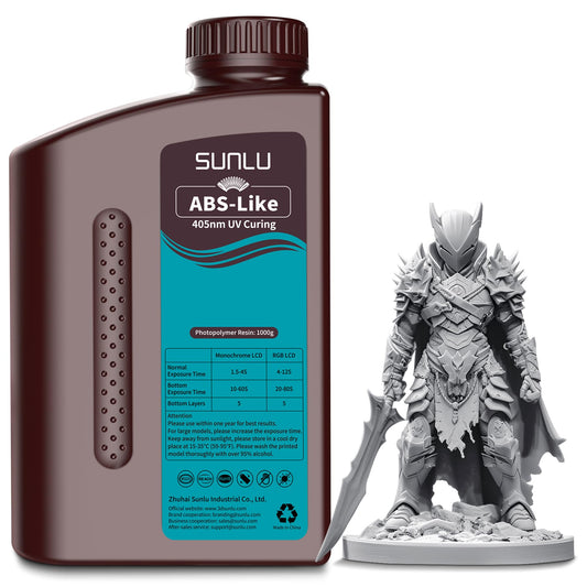 SUNLU ABS Like Resin 1000g, Strong Fast Curing 3D Printer Resin, 395 to 405nm UV Curing 3D Printing Liquid Photopolymer Resin, Non-Brittle and High Precision, 1kg, Grey