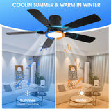Surtime 52" Ceiling Fans with Lights-Low Profile Ceiling Fan with Light and Remote/APP Control,Flush Mount,DC Reversible,LED Dimmable Blakc Ceiling Fans for Bedroom,Indoor/Outdoor Patio Use Surtime