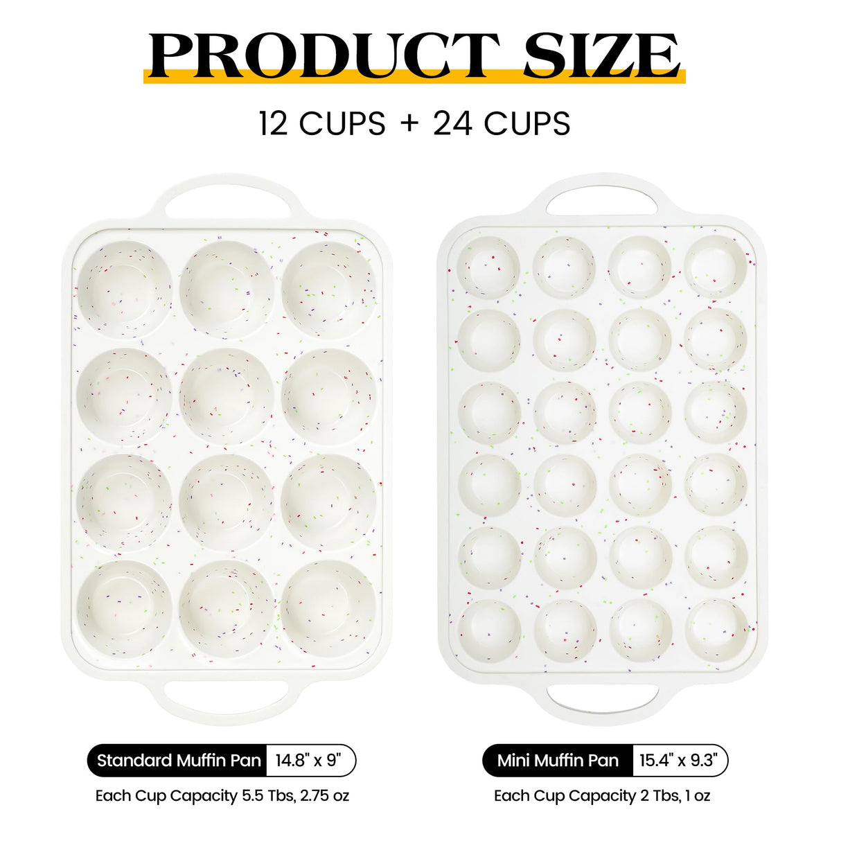 AOTASO Regular 12 Cup and Mini 24 Cup Nonstick Cupcake Pan Set Silicone Muffin Pan for Baking Silicone Cupcake Mold with Metal Reinforced Frame BPA Free (2 Pcs, Cream) AOTASO