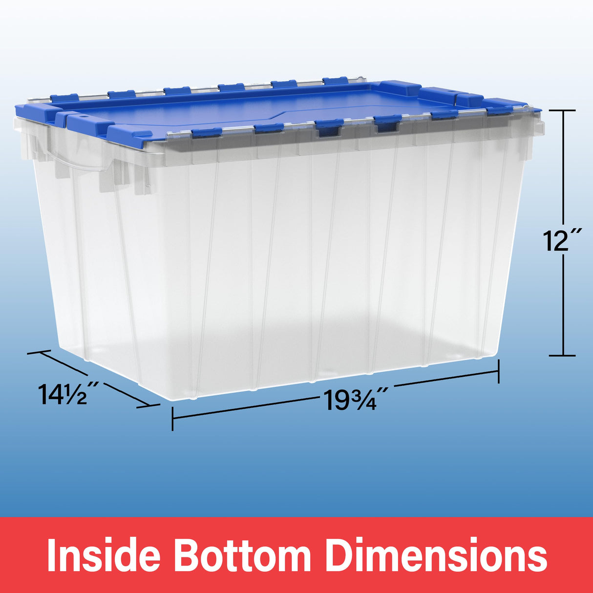Akro-Mils KeepBox 12 Gallon Storage Container, Nesting and Stackable Plastic Storage Box with Lid Attached, Clear Tote for Garages, Closets, and Moving, 21-1/2" x 15" x 12-1/2", Clear/Blue Akro-Mils