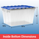 Akro-Mils KeepBox 12 Gallon Storage Container, Nesting and Stackable Plastic Storage Box with Lid Attached, Clear Tote for Garages, Closets, and Moving, 21-1/2" x 15" x 12-1/2", Clear/Blue Akro-Mils