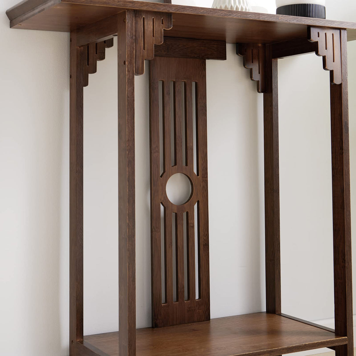 SanBouSi 2-Tier Bamboo Sofa Console Table, 40 Inch Vintage Chinese Country Entry Table Narrow Entryway Table for Entryway, Living Room, Hallway, Brown SanBouSi