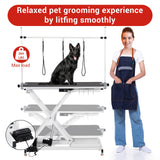 Garvee Electric Dog Grooming Table, Adjustable Height 9.4"-39.4", 264Lb Capacity, Foot Control, Anti-slip Wheels, Tool Organizer, Dog Grooming Station, 47" White Garvee