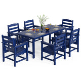 VINGLI 7-Piece Outdoor Patio Dining Set, HDPE All-Weather Rectangular Table with Umbrella Hole & 6 Patio Dining Chairs, Durable Patio Furniture for Backyard, Garden, Pool (Navy Blue, 7 Piece) VINGLI