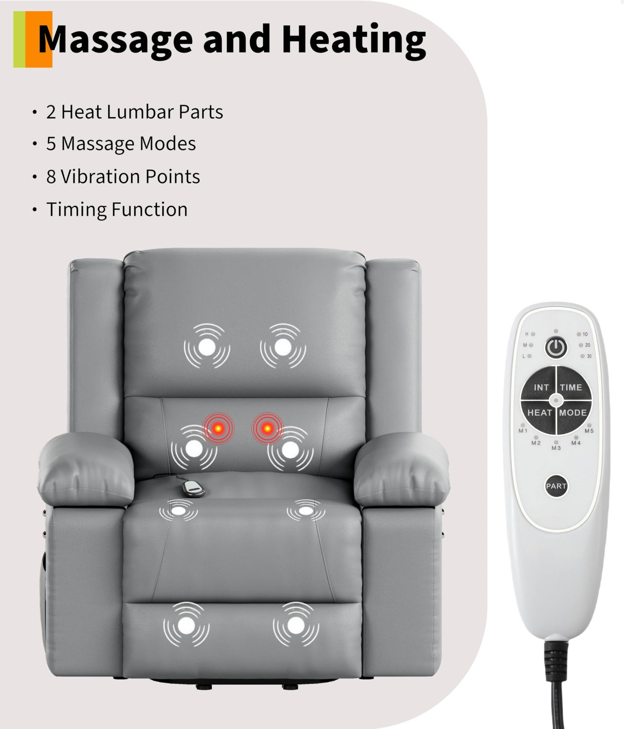 GarveeHome Power Lift Recliner Chair - Heat and Massage, Faux PU Electric Lift Recliner for Elderly & Mobility Impaired, Adjustable Back and Legs, Heavy Duty Lift Chair for Seniors GarveeHome