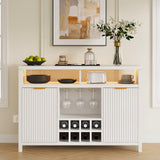 Fluted Home Bar Wine Cabinet with LED Light, Charging Station, Wine Rack - Buffet Cabinet with Storage, Coffee Bar Table, Stylish Fluted Credenza Cabinet for Modern Home Kitchen 47.2" White Svimi