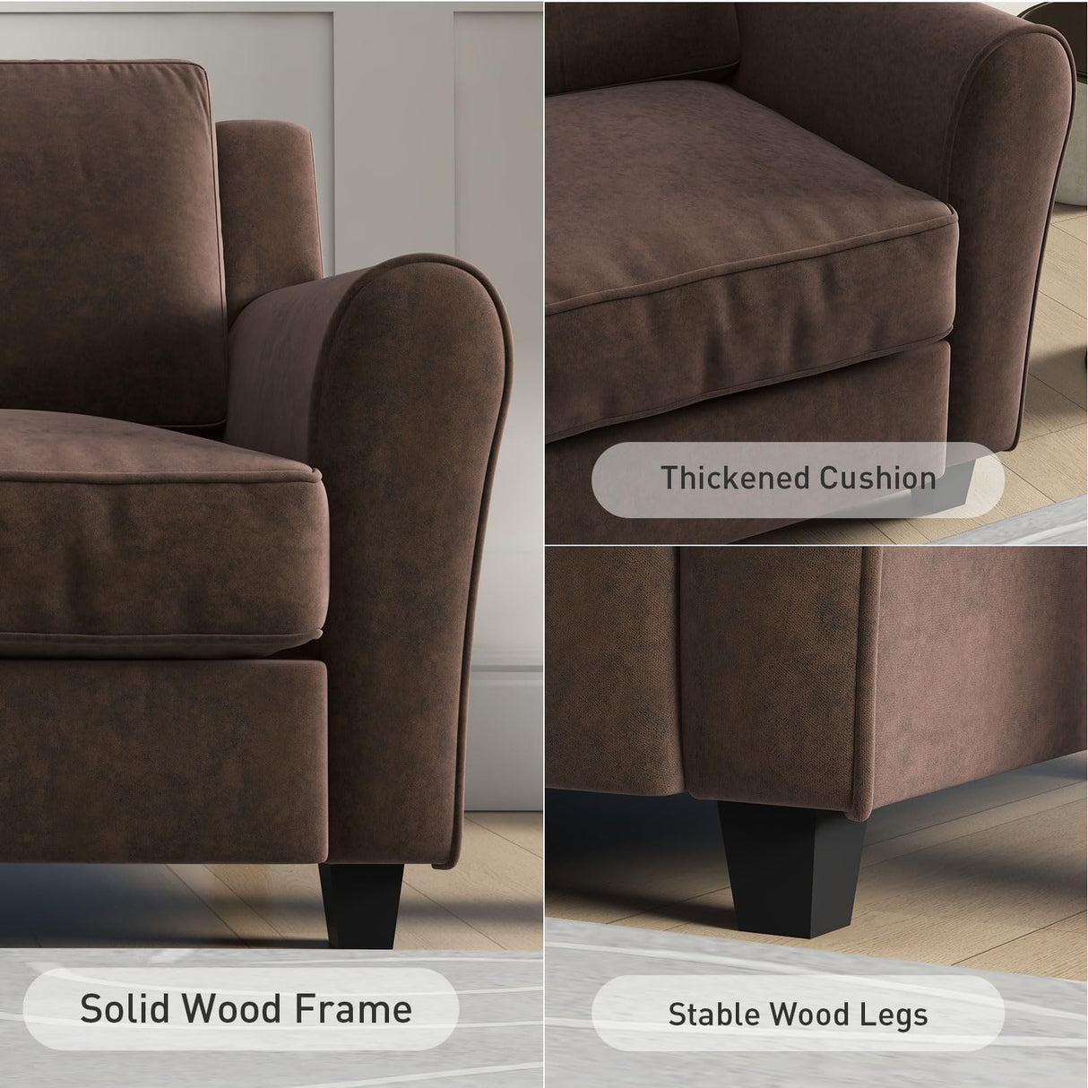 Bonzy Home 3 Seater Couch for Living Room, 80.7" Brown Sofa Couch, Modern Comfy Couch with Thick Cushion for Living Room Apartment Office Bonzy Home