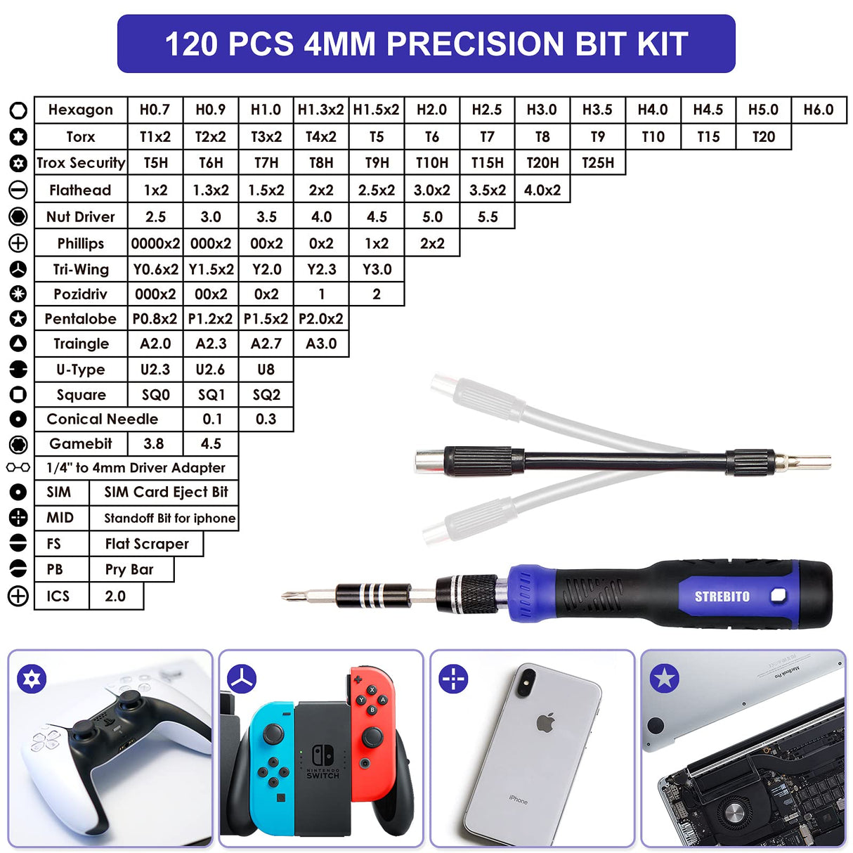 STREBITO Precision Screwdriver Set 191-Piece Multi-Bit Screwdriver 1/4 Inch Nut Driver Home Improvement Tool Electronic Repair Kit for Computer, iPhone, Laptop, PC, Cell Phone, PS4, Xbox, Nintendo STREBITO