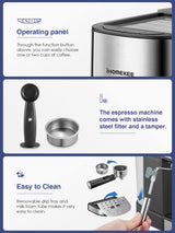 Ihomekee Espresso Machine, Espresso and Cappuccino Coffee Maker with Milk Frother/Steam Wand for Latte, Mocha, Cappuccino, 15 Bar Pump Pressure Semi-Automatic Coffee Machine, Silver+Black Ihomekee