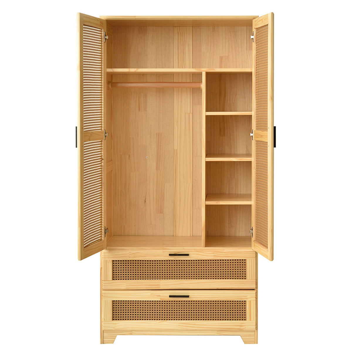Better Home Products Pine Wood Closet with Rattan Doors and 2-Drawers in Natural Better Home Products