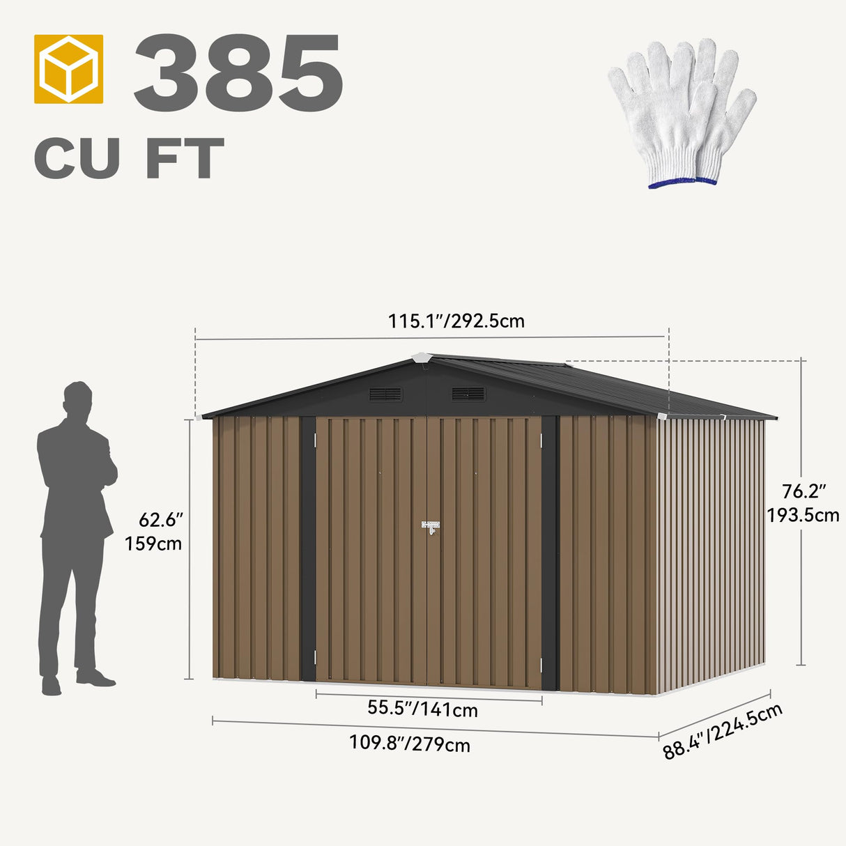 DWVO 10x8ft Metal Outdoor Storage Shed, Waterproof Tool Shed Heavy-Duty Storage Unit with Lockable Door and Vents, Ideal for Bicycles, Tools, Lawnmowers, Backyards, Patios, Lawns - Brown DWVO