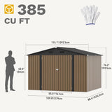 DWVO 10x8ft Metal Outdoor Storage Shed, Waterproof Tool Shed Heavy-Duty Storage Unit with Lockable Door and Vents, Ideal for Bicycles, Tools, Lawnmowers, Backyards, Patios, Lawns - Brown DWVO