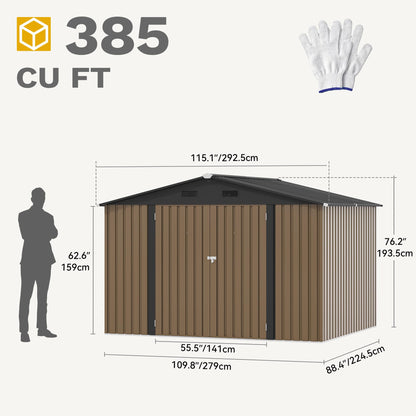 DWVO 10'x8' Large Metal Outdoor Storage Shed, Heavy Duty Tool Storage Sheds for Backyard Patio Lawn - Ideal for Bicycles, Garden Tools, and Lawn Equipment, Easy-to-Assemble, Brown