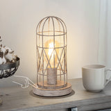 Small Table Lamp, Touch Control Table Lamp with Brushed White Oak Cage, Farmhouse Bedside Lamp 3-Way Dimmable Nightstand Lamp Edison Lamp for Bedroom, Living Room, Hallway, Kitchen, LED Bulb Included Seaside village