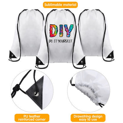 100 Pcs Sublimation Drawstring Bags Bulk White Blank Drawstring Backpacks Reusable Gym Sport Sinch Sack Backpack Heat Press DIY Crafts for Kids Adults Traveling Home Gift