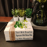 Farmhouse Mini Book Stack, Start With Bismillah End With Alhamdulillah, Islamic Wooden Home Decor, Muslim Tier Tray Eid Decorations Dazingart