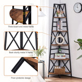 HOMBAZAAR 72-Inch Rustic Brown 5-Tier Corner Bookshelf with Metal Frame HOMBAZAAR