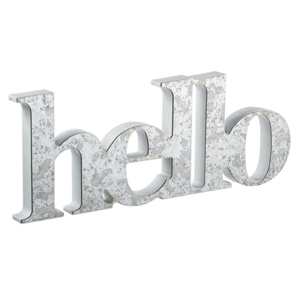 Sintosin Rustic Galvanized Hello Sign for Entryway Table Decor 14 Inches, Hanging Distressed White Welcome Sign for Front Door, Handmade Wooden Hello Winter Sign, Farmhouse Fall Wall Home Dec - WoodArtSupply