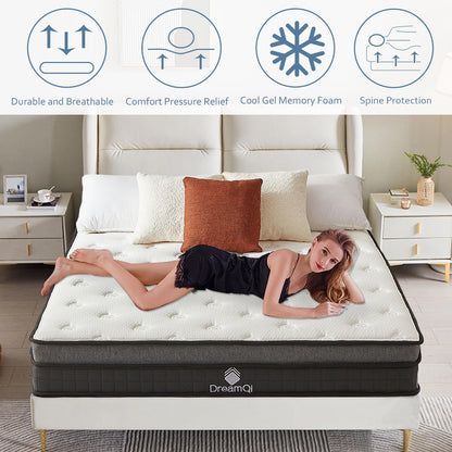 DreamQi Twin Mattress,Twin Size Mattresses,Gel Memory Foam and Pocket Spring 8 Inch Hybrid Twin Mattress for Kids,Medium Firm,Breathable Comfort Soft Twin Bed Mattress in a Box,Pressure Relief