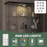 HAMBING Glass Display Cabinet with LED Light & Lock, 4 Shelves 3-Column Display Showcase, 2 Side Doors and Open Center Column, Tempered Glass Curio Cabinet for Bedroom, Living Room - Black HAMBING