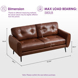 TYBOATLE Sofa Couch 61" Small Loveseat Couches for Living Room Leather Couch Mid Century Modern Tufted Mini Sofa Comfy Office 2 Seat Settee Love Seat Loveseat for Small Spaces Bedroom (3, Brown) TYBOATLE