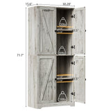 LYNSOM Farmhouse Storage Cabinet 72" Tall, Kitchen Pantry Cabinet with 4 Barn Doors and Adjustable Shelves, Freestanding Storage Cabinets for Kitchen, Grey LYNSOM