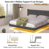 Gyfimoie Modern Queen Floating Bed Frame with LED Lights - Stylish Upholstered Platform for Effortless Assembly Gyfimoie