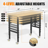 Granper 48" Work Bench with Drawers, Adjustable Height Workbench with Wheels and Power Outlets, Heavy-Duty 3000 LBS Capacity Wood Work Table for Garage, Workshop, Office, Home Granper