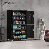 VINGLI Large Garage Storage Cabinet with 4 Doors, Upgraded Height & Wide & Deep, 43''W x 23''D x 75''H, Oversized Metal Storage Cabinet with Pegboards Wheels Locks and Adjustable Shelves (Black) VINGLI