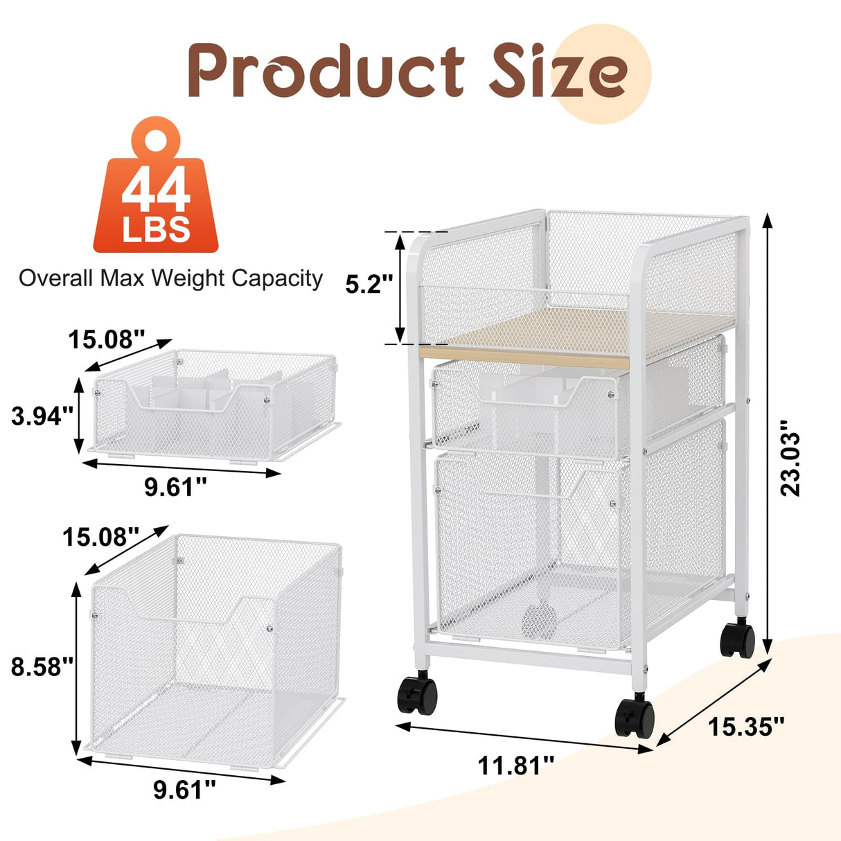 Hongtamoya Rolling Makeup Cart Organizer with 2 Drawers, Narrow Floor Skincare Organizers, Vanity Organizer Cosmetics Display Cases Holder for Skin Care Nail Polish Perfume Makeup Brush, White Hongtamoya