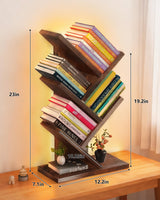 Godferyxin Tree Bookshelf with Liting,Small Bookshelf LED and Desktop Book Shelf for Office, Home or School Mini Bookcase for Wood Displaying Books, CDs, Magazines Wood Shelf Rack Godferyxin
