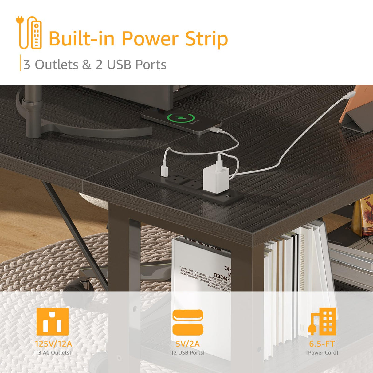 DLisiting Black L Shaped Gaming Computer Desk with Power Outlet Shelves, 40 Inch Small Corner Desk for Small Space Home Office, Study Work PC Desks for Bedroom, Black DLisiting