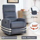360° Swivel Rocker Recliner Chairs for Adults, Manual Nursery Glider Chair with Side Pockets and High Back, Small Lazy Boy Rocker Recliner for Small Spaces, Living Room, Bedroom (Blue Grey+Fabric) YskdhfczQ