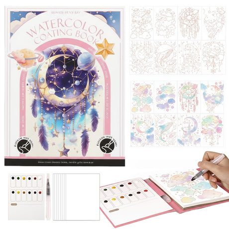 2026 New Breathly Creative Stress Relief Kit Watercolor Painting Book Watercolor Workbook for Adults Arts and Crafts Stress-Relieving DIY Foldable Paint Book Travel Art Kit (Stars and Moon) Generic