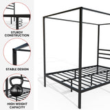 AMBEE21 Golden Gate Beds Canopy Metal Bed Frame with Headboard – Wrought Iron Platform Design, Sturdy Slatted Base, No Box Spring Needed, Underbed Storage Space – Full, Black AMBEE21